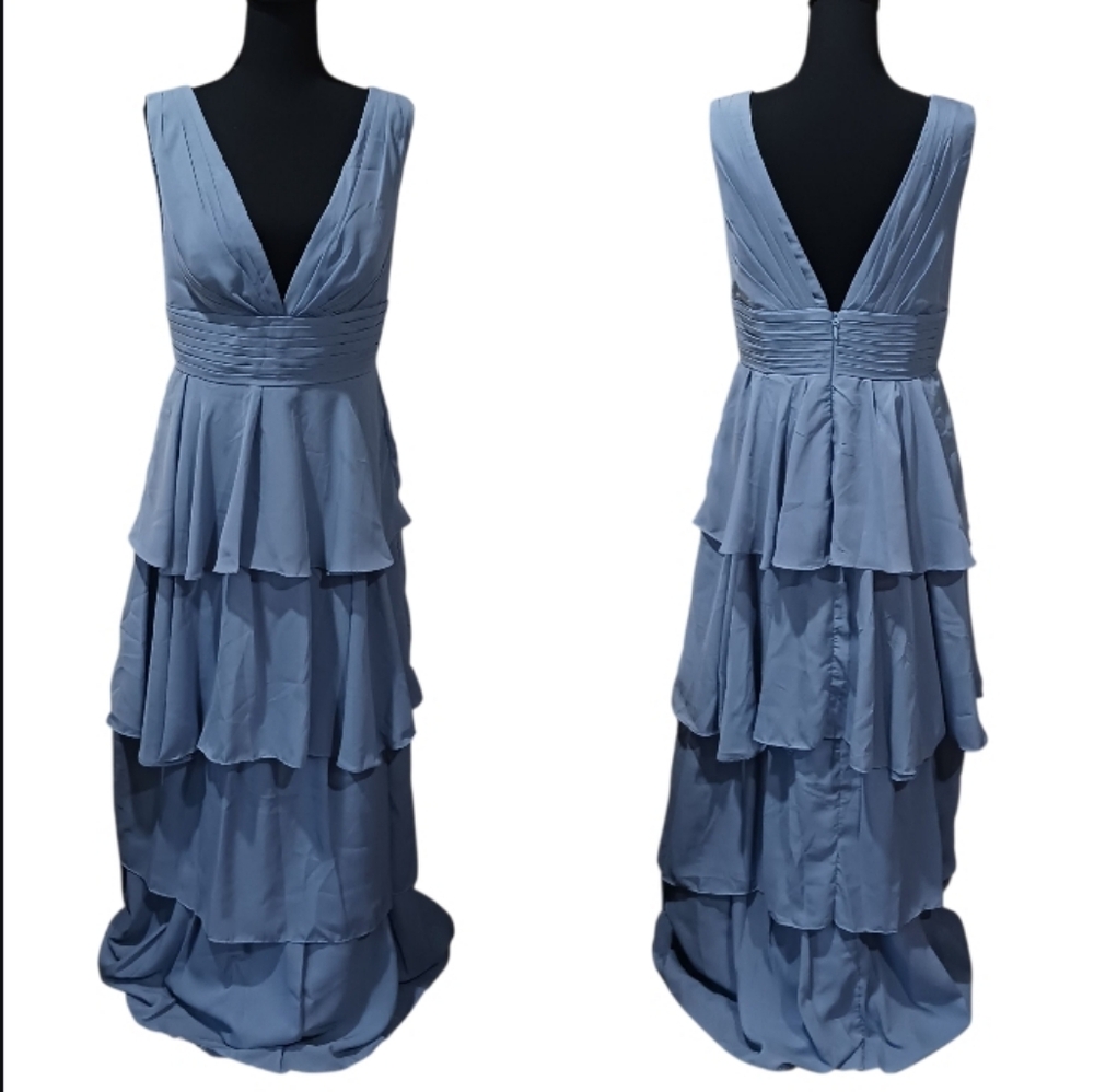 Tiered Pleat A-Line Floor Length Bridesmaid Gown - Picture 4 of 9